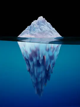 Illustration of an iceberg with a small visible tip above water and a much larger mass hidden below